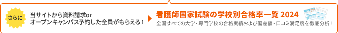 資料請求 or オープンキャンパス予約した全員がもらえる！ 看護師国家試験の学校別合格率一覧 2024